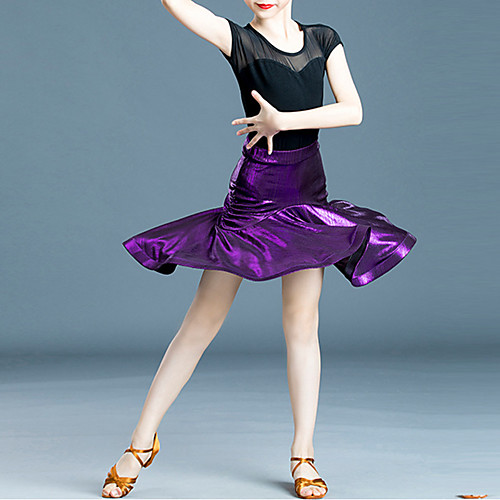 

Latin Dance Skirts Ruffles Split Joint Girls' Training Performance Cap Sleeve High Cotton