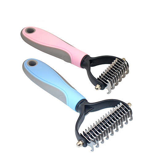 

Dog Cat Grooming Pet Grooming Brush 2 Sided Undercoat Rake Plastic Stainless steel Comb Dog Clean Supply Pet Hair Remover Easy to Clean Mats & Tangles Removing Pet Grooming Supplies Blue Pink