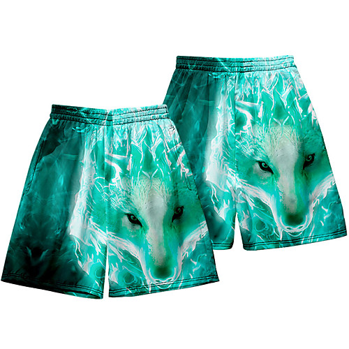 

Casual / Sporty Athleisure Men's Jogger Shorts Daily Holiday Pants Short Wolf Elastic Waist 3D Print Green