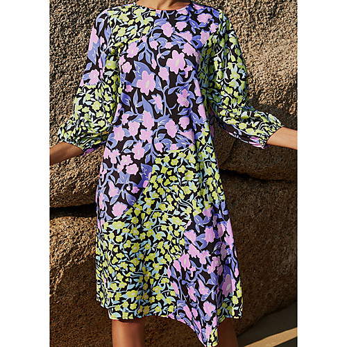 

Women's Shift Dress Knee Length Dress Green 3/4 Length Sleeve Floral Print Fall Summer Round Neck Elegant Casual 2021 S M L XL