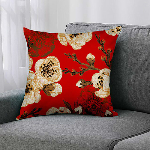 

Double Side 1 Pc Floral Cushion Cover Print 45x45cm Faux Linen for Sofa Bedroom