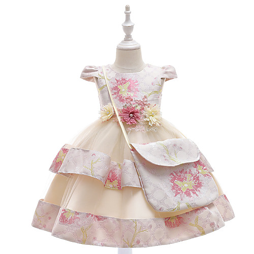 

Princess Knee Length Flower Girl Dresses Event / Party Tulle Cap Sleeve Jewel Neck with Bow(s) / Holiday
