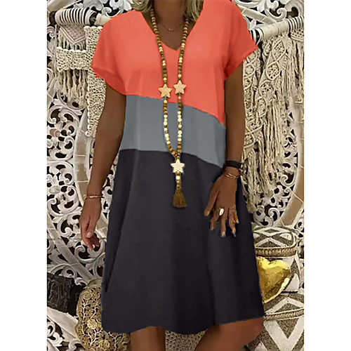 

Women's Shift Dress Knee Length Dress Yellow Khaki Orange Short Sleeve Color Block Summer V Neck Hot Casual vacation dresses 2021 S M L XL XXL 3XL 4XL 5XL