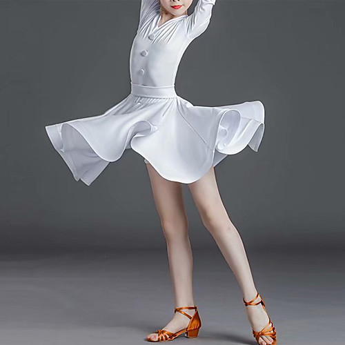 

Latin Dance Dress Pleats Solid Girls' Training Performance Half Sleeve Natural Bamboo Fiber