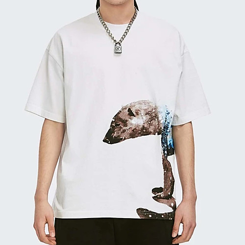 

Men's T shirt Hot Stamping Bear Animal Print Short Sleeve Casual Tops 100% Cotton Basic Casual Fashion White