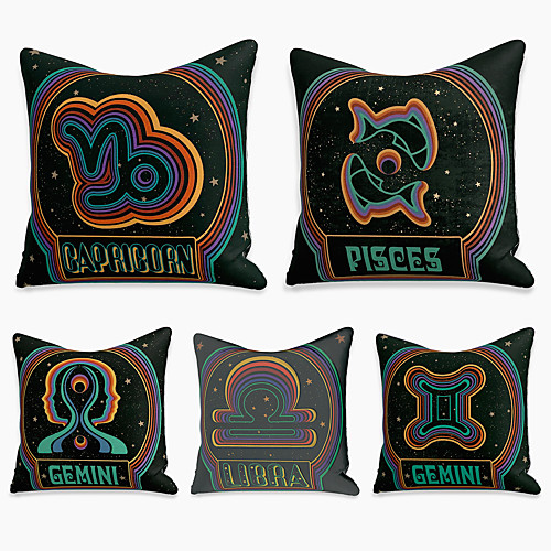 

5 pcs Linen Pillow Cover, Abstract Square Zipper Polyester Traditional Classic