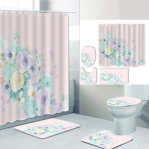 

Bathroom Shower Curtain & Mat Set Modern Polyester New Design
