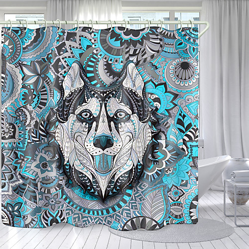 

Flower And Grass Wolf Head Digital Printing Shower Curtain Shower Curtains Hooks Modern Polyester New Design 72 Inch