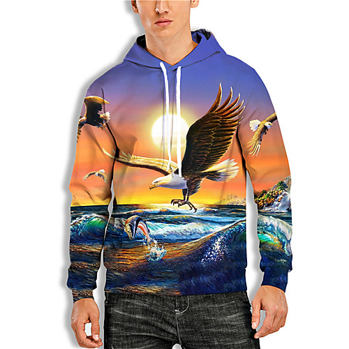 

Men's Pullover Hoodie Sweatshirt Graphic Prints Eagle Animal Print Hooded Daily Holiday 3D Print Basic Casual Hoodies Sweatshirts Long Sleeve Orange
