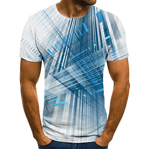 

Men's T shirt Shirt 3D Print Geometric 3D Print Print Short Sleeve Casual Tops Casual Fashion Round Neck Blue
