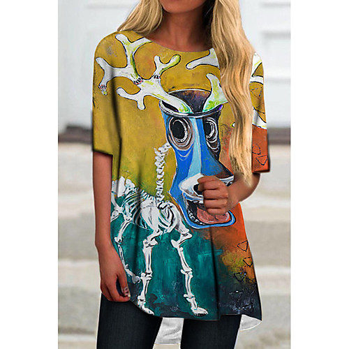 

Women's T Shirt Dress Tee Dress Short Mini Dress Blue Yellow Red Half Sleeve Color Block Animal Print Spring Summer Round Neck Casual Holiday 2021 S M L XL XXL 3XL