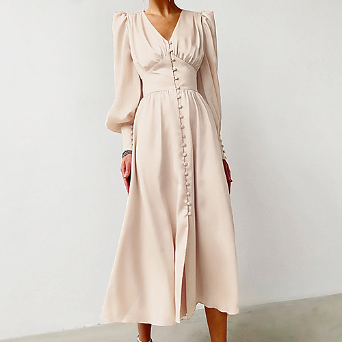 

Women's A Line Dress Short Mini Dress Wine Black Brown Beige Long Sleeve Solid Color Fall Spring V Neck Casual 2021 XS S M L XL