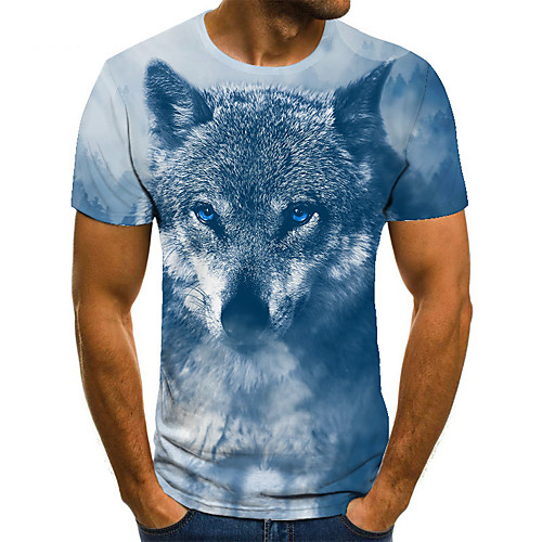

Men's T shirt 3D Print Animal 3D Print Print Short Sleeve Casual Tops Casual Fashion Blue