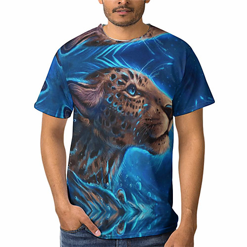 

Men's T shirt 3D Print Graphic Animal 3D Print Short Sleeve Daily Tops Basic Casual Blue