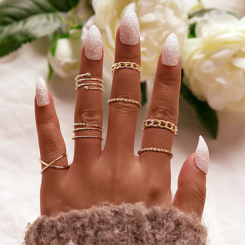 

Band Ring Vintage Style Silver Gold Alloy Wave Statement Fashion Vintage 1 set One Size / Women's