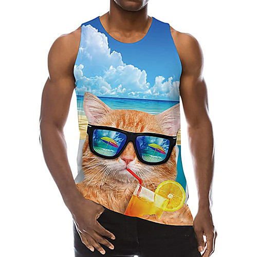 

Men's Tank Top Undershirt 3D Print Cat 3D Print Sleeveless Daily Tops Casual Beach Blue