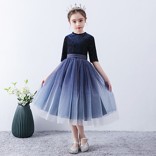 

Princess Ankle Length Junior Bridesmaid Dress Party Tulle Half Sleeve Jewel Neck with Sash / Ribbon