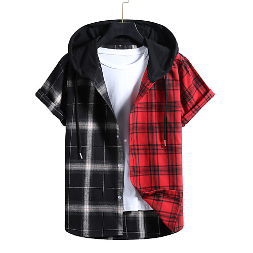 

Men's Shirt Lattice Short Sleeve Street Tops Fashion Black / Red Yellow Black