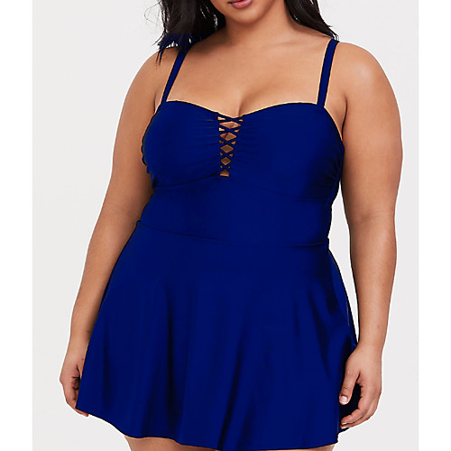 

Women's Plus Size T shirt Dress Tunic Fashion Sexy New One Piece Swim Dress Swimsuit Backless High Waist Solid Colored Strap Swimwear Bathing Suits Black Blue