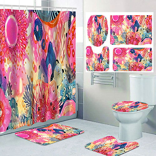 

Beautiful Geometric Pattern Flower Print Bathroom Shower Curtain Leisure Toilet Four-piece Design