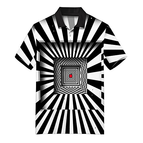 

Men's Golf Shirt Tennis Shirt 3D Print Optical Illusion Button-Down Print Short Sleeve Casual Tops Casual Fashion Soft Breathable Black / Sports