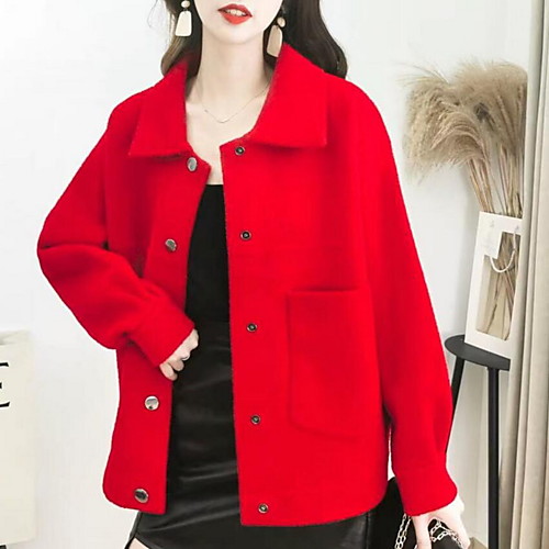 

Women's Pea Coat Going out Fall & Winter Regular Coat Peter Pan Collar Regular Fit Chinoiserie Jacket Long Sleeve Solid Colored Yellow Green