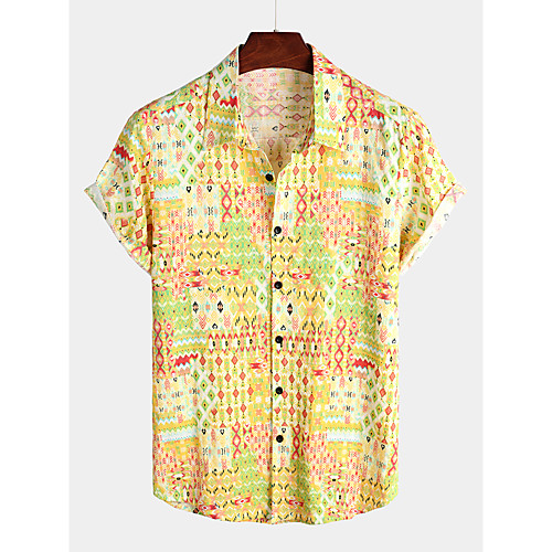 

Men's Shirt Tribal Short Sleeve Daily Tops Cotton Basic Boho Classic Collar Yellow / Beach