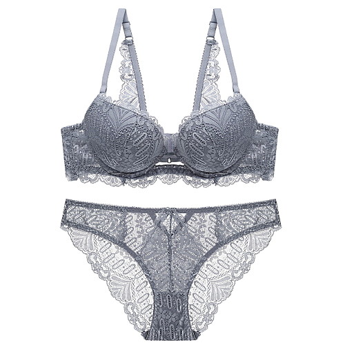 

Women's Bra & Panty Set Push-up 3/4 Cup Lace Sexy Fuchsia