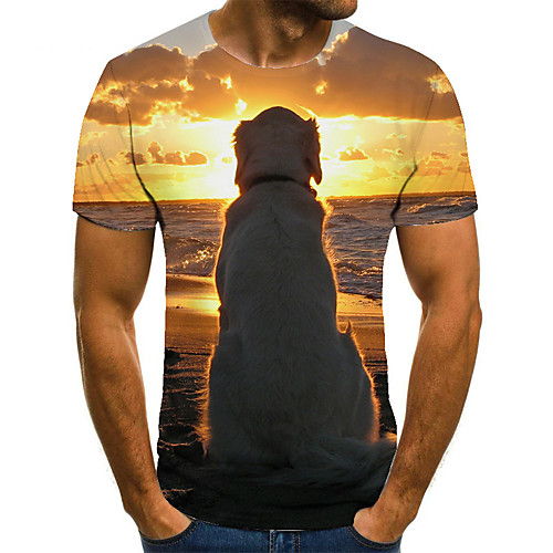 

Men's T shirt Shirt 3D Print Animal 3D Print Print Short Sleeve Casual Tops Casual Fashion Round Neck Light Yellow