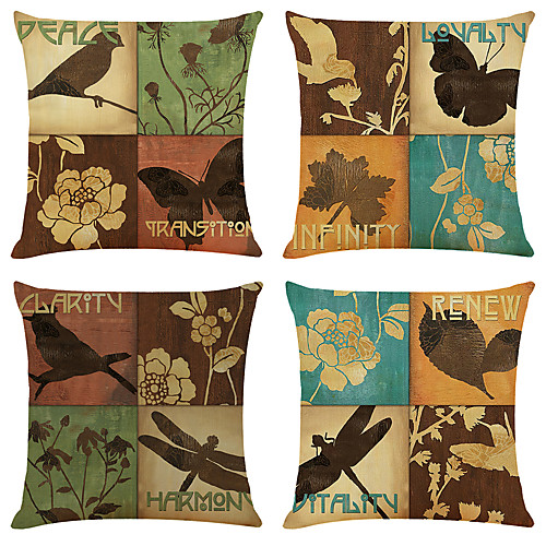 

4 pcs Linen Pillow Cover, Geometric Simple Classic Square Zipper Traditional Classic