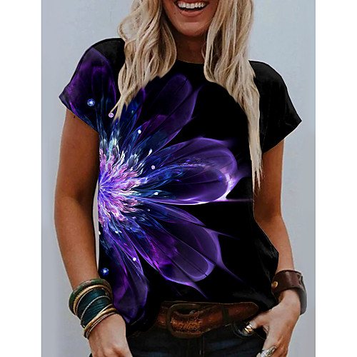

Women's Floral Theme T shirt Graphic Flower Print Round Neck Basic Tops Black