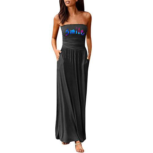 

Women's Sheath Dress Maxi long Dress Purple Wine Army Green Dusty Rose Green Royal Blue Black Dark Gray Red Navy Blue Sleeveless Letter Summer Strapless Elegant 2021 S M L XL XXL
