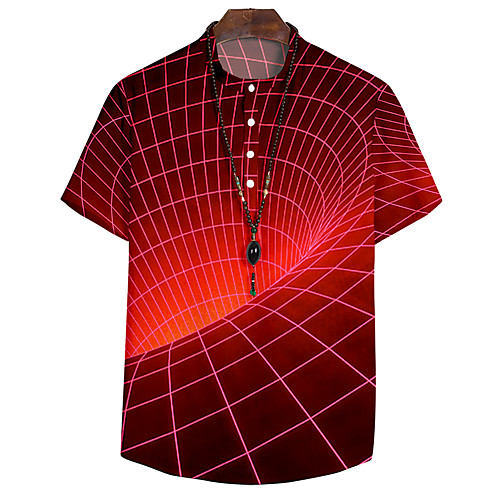 

Men's Shirt 3D Print Optical Illusion 3D Print Button-Down Short Sleeve Casual Tops Casual Fashion Breathable Comfortable Red / Sports / Stand Collar