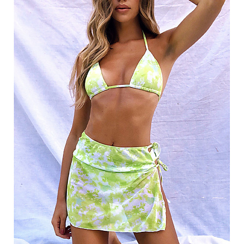 

Women's Bikini Swimsuit Lace up Tie Dye Blue Purple Blushing Pink Green Swimwear Padded Bathing Suits Sexy / Padded Bras