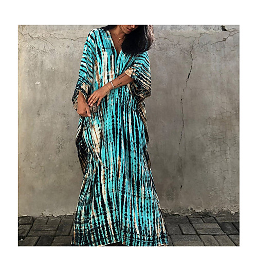 

Women's Swimsuit Cover Up Swimsuit Tulle Chiffon Oversized Color Block Stripe Black And White Blue-Green Navy blue stripes Dark blue stripes on white Cyan coffee blooming Swimwear Blouse Shirt V Wire