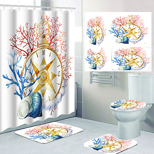 

Four-piece Design of Bathroom Waterproof Shower Curtain and Leisure Toilet Floor Mat