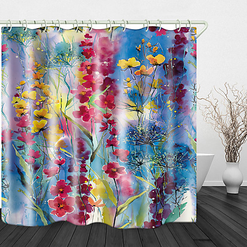 

Watercolor flowers Print Waterproof Fabric Shower Curtain for Bathroom Home Decor Covered Bathtub Curtains Liner Includes with Hooks 72 Inch