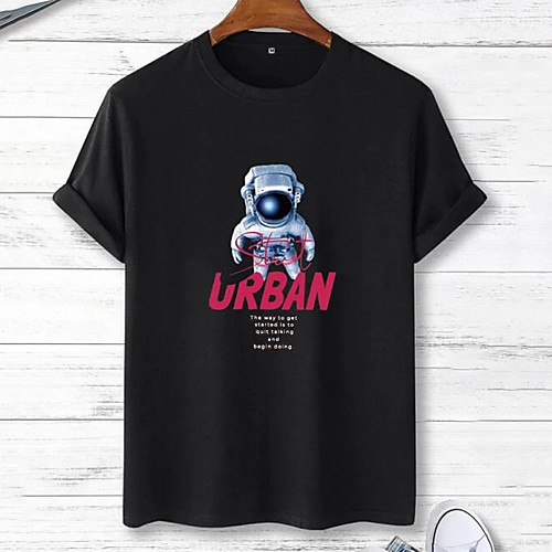 

Men's Unisex Tees T shirt Hot Stamping Graphic Prints Astronaut Plus Size Print Short Sleeve Casual Tops 100% Cotton Basic Designer Big and Tall Black