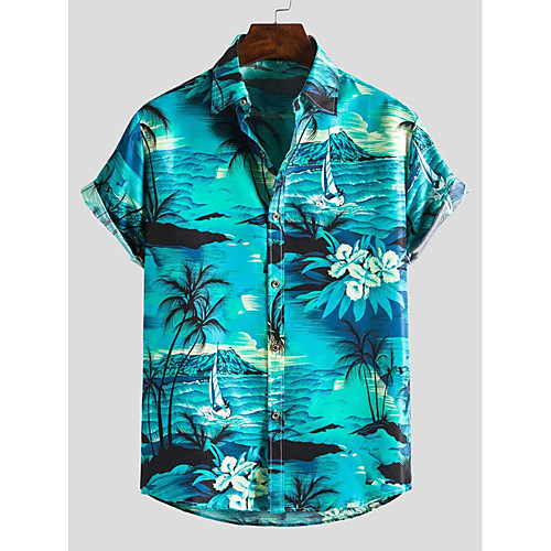 

Men's Shirt Other Prints Zebra collared shirts Print Short Sleeve Daily Slim Tops Beach Boho Button Down Collar Blue