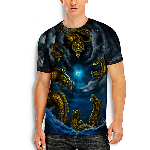 

Men's T shirt Shirt 3D Print Dragon Graphic Prints Print Short Sleeve Daily Tops Casual Designer Big and Tall Round Neck Blue / Summer