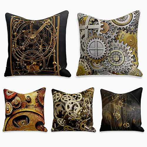 

5 pcs Linen Pillow Cover, 3D Square Zipper Polyester Traditional Classic