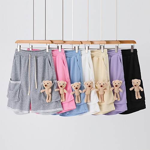 

Cartoon Casual / Sporty Men's Shorts Daily Holiday Pants Short Bear Drawstring Pocket Print White Black Blue Purple Yellow