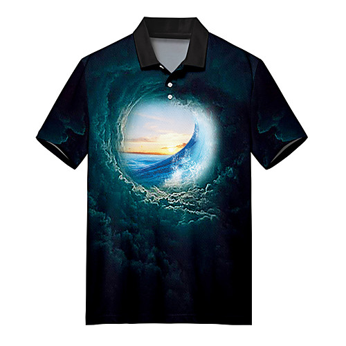 

Men's Golf Shirt Tennis Shirt 3D Print Scenery Optical Illusion Button-Down Print Short Sleeve Casual Tops Casual Fashion Soft Breathable Blue / Sports