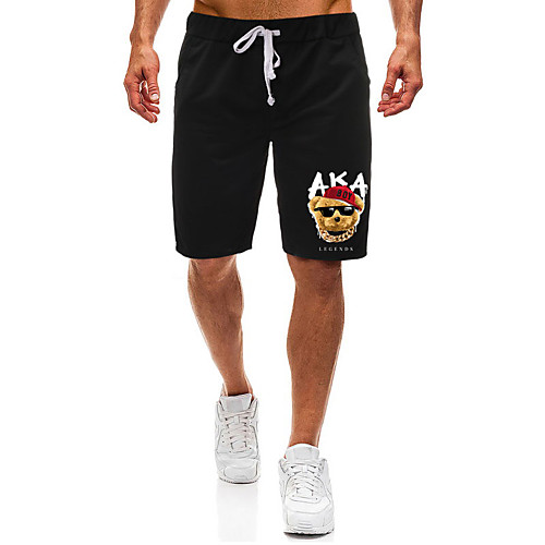 

Men's Casual / Sporty Athleisure Daily Gym Shorts Pants Bear Letter Short Pocket Elastic Drawstring Design Print Black Light Grey