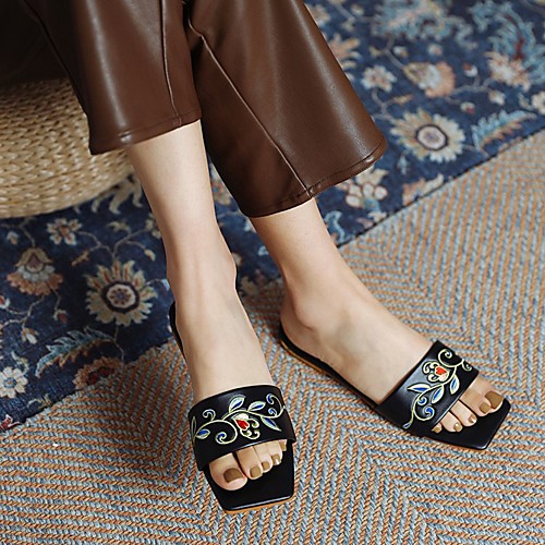 

Women's Sandals Chunky Heel Square Toe PU Synthetics Almond White Black
