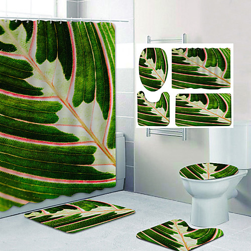 

Large Leaves Pattern Printing Bathroom Shower Curtain Leisure Toilet Four-Piece Design