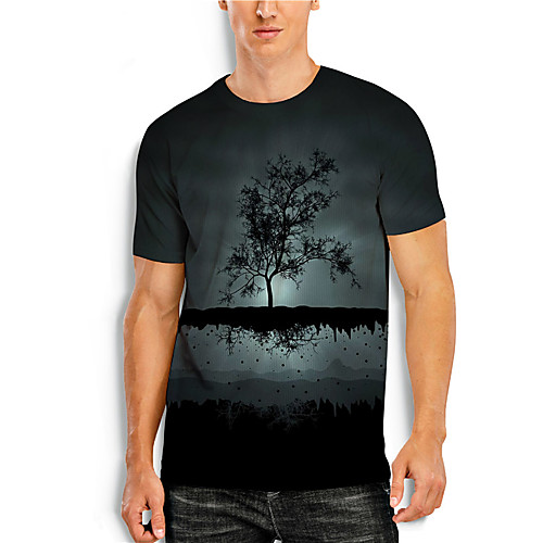

Men's T shirt Shirt 3D Print Graphic Prints Landscape 3D Print Short Sleeve Daily Tops Basic Casual Round Neck Green / Black / Summer