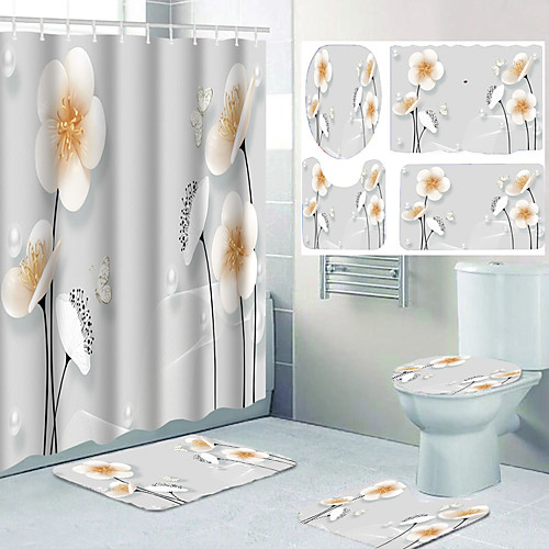 

Butterfly Flower Pattern Printing Bathroom Shower Curtain Leisure Toilet Four-piece Design