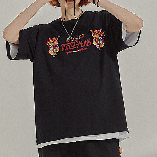 

Men's Unisex T shirt Hot Stamping Graphic Prints PekingOpera Plus Size Print Short Sleeve Casual Tops 100% Cotton Basic Chinese Style Casual White Black