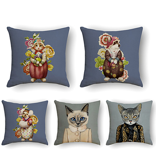 

Cushion Cover 5PCS Linen Soft Print Square Throw Pillow Cover Cushion Case Pillowcase for Sofa Bedroom 45 x 45 cm (18 x 18 Inch) Superior Quality Mashine Washable